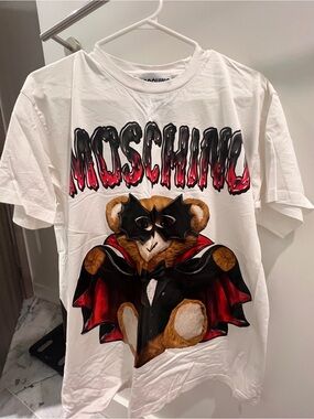 Moschino White Tee with Red and Black Teddy Graphic